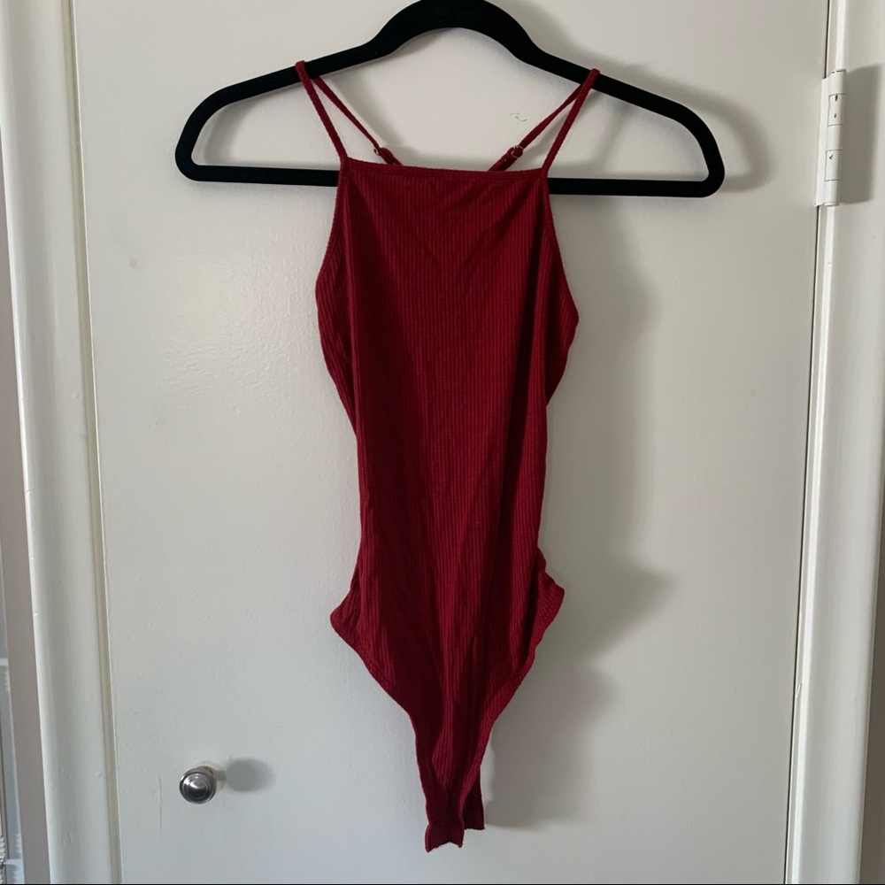 Tagless maroon burgundy adjustable strap bodysuit